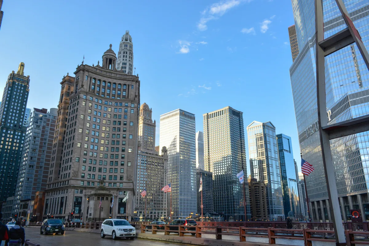 Chicago skyline and historic architecture along the river